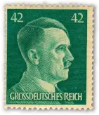  ?? ?? Stamp bearing an engraving of Hitler’s right profile, face value 42pf. This one was produced after 1944