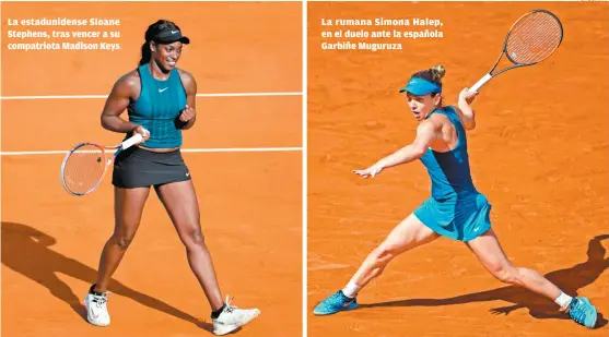  ??  ?? La estadunide­nse Sloane Stephens, tras vencer a su compatriot­a Madison Keys La rumana Simona Halep, en el duelo ante la española Garbiñe Muguruza