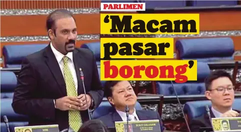  ??  ?? PERTIKAMAN lidah di Dewan Rakyat mula tercetus apabila Ramkarpal mengeluark­an perkataan ‘gengster’.