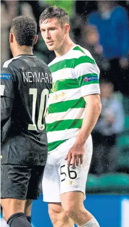  ?? Pictures: Perthshire Picture Agency/SNS. ?? Liam Gordon, far left, Jason Holt and Madis Vihmann during yesterday morning’s training session ahead of the game at Aberdeen. Right: Anthony Ralson coming up against Neymar when Celtic played Paris St-Germain in the Champions League.