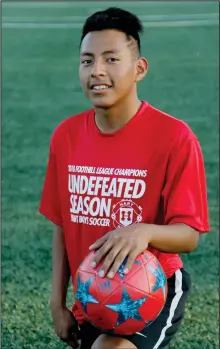  ??  ?? Nikolas Samuels/The Signal Sophomore Lawrence Luna hopes to earn a CIF ring in his future seasons with Hart boys soccer.