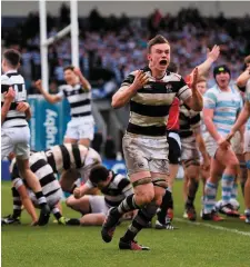  ?? STEPHEN MCCARTHY/SPORTSFILE ?? Clockwise from top: Belvedere players celebrate their Leinster Schools Senior Cup victory against Blackrock; Conor Doran shows his delight at the final whistle; Belvedere’s Ruadhan Byron in action against Tom Maher