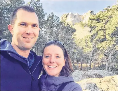  ?? TREVOR DAVIS/SUBMITTED PHOTO ?? Globetrott­ers Trevor Davis and his partner, Christine Healy, make a stop at Mount Rushmore in South Dakota during a drive back to Ontario through the United States, this past fall. After a quick trip to the East Coast the two are now back in Ontario...