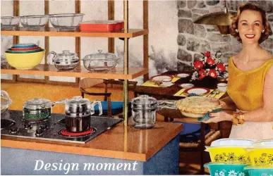  ??  ?? FROM TOP A 1950s advertisem­ent shows Pyrex’s clear and colourful ranges. Flannel Flowers casseroles, c. 1960s. A Carnival casserole dish brings vibrant colour to the kitchen. Stan Savellis’ book, Dots and Diamonds.