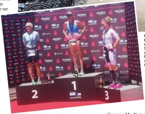  ?? Foto: Alet Engelbrech­t ?? Die drie Isuzu Ironman 70.3 vrouewenne­rs op die podium, Magda Nieuwoudt, Emma Pallant-Browne en Julie Aspeslette­n.