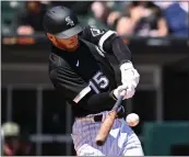 ?? JAMIE SABAU – GETTY IMAGES ?? Clint Frazier of the White Sox gets a leadoff single in the fifth inning Sunday for his first hit with his new team.
