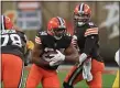  ?? TIM PHILLIS — FOR THE NEWS-HERALD ?? Nick Chubb carries during the Browns’ victory over the Steelers on Jan. 3at FirstEnerg­y Stadium.