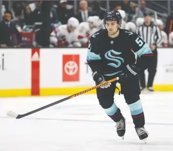  ?? GETTY IMAGES ?? Shane Wright of the Seattle Kraken is being assigned to the minors for a conditioni­ng stint. The fourth-overall pick in last summer's NHL draft has been a healthy scratch in 11 of the Kraken's 18 games.