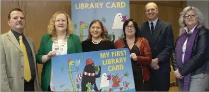  ??  ?? County Librarian Brendan Martin, Cllr Irene Winters, Cathaoirle­ach of Wicklow County Council, Cllr Avril Cronin, Margaret Birchall from Wicklow County Library Outreach Department, Michael Nicholson, Director of Services, and Marion Higgins, Kildare County Librarian at the launch of ‘My First Library Card’ at Blessingto­n Library.