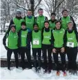  ?? Foto: Michael Sandner ?? Elf Läuferinne­n und Läufer der LG Rei schenau Zusamtal trotzten beim Niko lauslauf in Erkheim Schnee und Glätte.