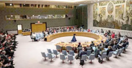  ?? ?? New York: The UN Security Council meets to consider a motion for a Gaza ceasefire and hostage deal vote at UN headquarte­rs in New York.