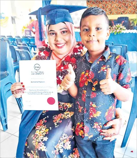  ?? Picture SERAFINA SILAITOGA ?? Azmeena Fezleen with her son at the graduation.