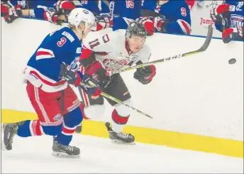  ?? MARK GOUDGE/SALTWIRE NETWORK ?? Forward Jacob Hickey is shown in the Crushers’ 5-2 loss last Thursday to the Summerside Western Capitals.