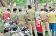  ?? ANI ?? Forensic team collects evidence from the car used in the alleged sexual assault, in Hyderabad on Sunday.