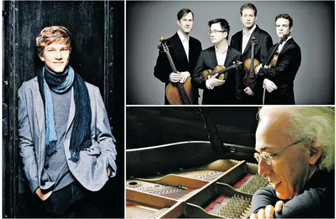  ?? PHOTOS BY ALAIN LAFORT AND PETER SCHAFF ?? The 2013/14 series of the Cecilian Concert series will feature, clockwise from left, Jan Lisiecki, the New Orford String Quartet and Andre Laplante.