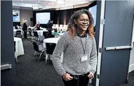  ?? CLIFF OWEN/AP ?? Baltimore high school senior Rebekah Robinson attends an event in Washington held by the University of Toronto. Canadian colleges report a rise in interest from U.S. students.