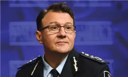  ?? Photograph: Lukas Coch/AAP ?? A fake video features a man claiming to be Australian federal police commission­er Reece Kershaw talking about plans to ‘dissolve’ the government.