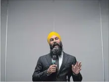  ?? DARRYL DYCK THE CANADIAN PRESS ?? NDP Leader Jagmeet Singh speaks Wednesday during a three-day NDP caucus national strategy session in Surrey, B.C.