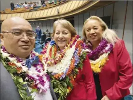  ?? Gil Keith-Agaran photo ?? Maui County’s state Sens. Gil Keith-Agaran (from left), Rosalyn “Roz” Baker and Lynn DeCoite pose for a photo at the State Capitol Building on Thursday. Baker officially announced publicly that she will not seek reelection.
