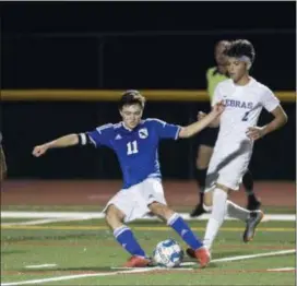  ?? JOHN BLAINE — FOR THE TRENTONIAN ?? West Windsor North’s Alex Quezada (11) had a league-high 11 assists to help him earn CVC Player of the Year.