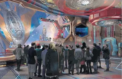  ?? COURTESY OF WALT DISNEY CO. ?? A rendering shows an attraction based on “Guardians of the Galaxy” characters to be constructe­d at Epcot, replacing Ellen’s Energy Adventure.