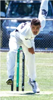  ??  ?? Cameron Ludowyke claimed 4/38 during from his eight overs, taking the key wicket of Damon Healy for 136 on Saturday.