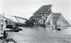  ??  ?? An engineerin­g calculatio­n error led to the collapse of the Second Narrows Bridge on June 17, 1958.