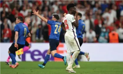  ?? Botterill/Uefa/Getty Images ?? Bukayo Saka was one of the England players targeted for racist abuse on social media after the Euro 2020 final. Photograph: Shaun