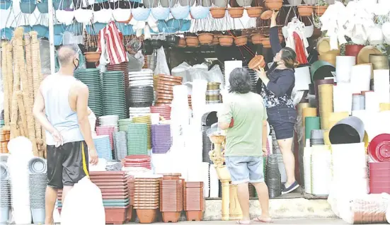  ?? PHOTOGRAPH BY ANALY LABOR FOR THE DAILY TRIBUNE ?? WITH community quarantine­s inspiring those who are restricted to their homes to pick up gardening as a hobby, the demand for decorative pots and vases has also increased.