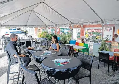  ?? SUSANSTOCK­ER/SOUTHFLORI­DASUNSENTI­NEL ?? Papa’sRawBar’s 50-seat parking-lot tent in Lighthouse Point is one of the smartest additions co-ownerTroy Ganter says he added to adapt to the pandemic. Hospitalit­y experts say restaurant patios will be critical for survival in 2021.