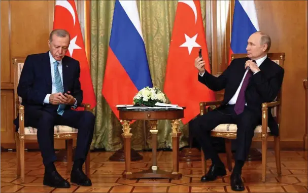  ?? ?? Det seneste møde mellem Erdogan og Putin var i Sotji i Rusland i september 2023. Foto: Sergei Guneev/Sputnik via Reuters