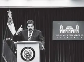  ?? AFP ?? Maduro habla durante rueda de prensa en el palacio presidenci­al de Miraflores.