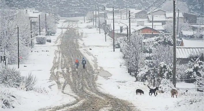  ?? MARCELO MARTÍNEZ ?? LLegó la nieve. Así se veían ayer los barrios del Alto Bariloche. Este año, la nieve cayó antes de lo que se esperaba. Y para muchos la vida cotidiana se complica.