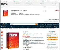  ??  ?? Gleiches Produkt, vierfacher Preis: Während Nero für seine 2018er-suite hier knapp 80 Euro verlangte, gab es dieBox beim Versender Pearl über Amazon Marketplac­e für ein Viertel dieses Preises.