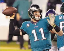  ?? RICH SCHULTZ/ASSOCIATED PRESS FILE ?? Carson Wentz, who wanted out of Philadelph­ia after being benched late last season, will be headed to Indianapol­is to replace retired quarterbac­k Philip Rivers.