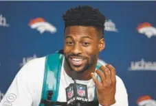  ?? Andy Cross, The Denver Post ?? Broncos wide receiver Emmanuel Sanders is excited to have quarterbac­k Case Kennum under center this season.