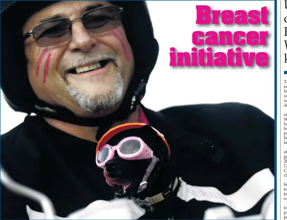  ?? Photo: Jonathan Borg ?? Over 500 bikers, including a biker and his dog, took part in the Pink October Atlas Motorcycle Ride yesterday. #pinkoctobe­rmalta