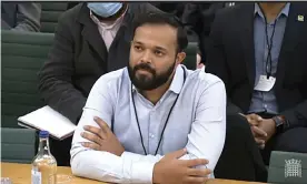  ?? Photograph: PRU/AFP/Getty Images ?? Azeem Rafiq testifies in front of the digital, culture, media and sport select committee.