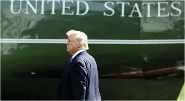  ??  ?? THE AUTHOR urges us not to applaud. US President Donald Trump walks to Marine One.