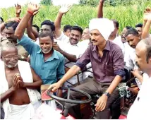  ?? ?? Chief Minister MK Stalin riding a tractor (file photo)