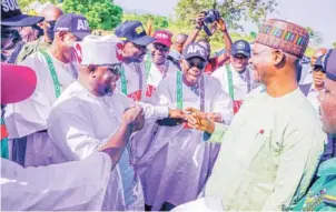  ?? ?? Speaker of NSHA, Rt. Hon Ibrahim Balarabe Abdullahi when he received Engr. Abdullahi A. Sule who officially flag-off his reelection campaign for 2023 general election, in Toto LGA, on Monday.
