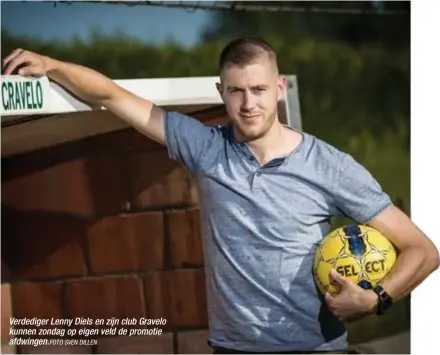  ?? FOTO SVEN DILLEN ?? Verdediger Lenny Diels en zijn club Gravelo kunnen zondag op eigen veld de promotie afdwingen.