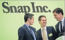  ?? AFP ?? (L to R) Snapchat cofounder Bobby Murphy, CEO Evan Spiegel and New York Stock Exchange president Thomas Farley, New York City, March 2
