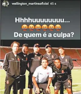  ?? REPRODUçãO ?? Rafael Galhardo Paulão, Gabriel Félix, Erazo, Fabrício, Evander
e Wellington: foto na web ironiza as vaias recebidas pela torcida