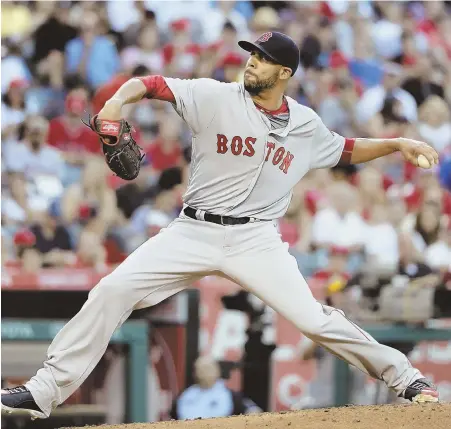  ?? AP PHOTO ?? GOOD NIGHT: David Price pitches during the Sox’ 2-1 loss to Angels last night in Anaheim, Calif. Price pitched eight shutout innings, but closer Brad Ziegler couldn’t hold the lead in the ninth.