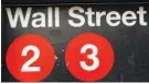  ?? ASSOCIATED PRESS FILE PHOTO ?? A sign for a Wall Street subway station is seen in New York.