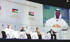  ?? Abdul Rahman/Gulf News ?? From left: Suhail Al Mazroui, UAE Minister of Energy, Dr. Siri Jirapongph­an, Thailand’s Minister of Energy, Hala Abdel Zawati, Minister of Energy of Jordan and Azhari A. Abdullah, Minister of Petroleum of Sudan at a panel discussion yesterday.