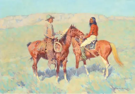  ??  ?? Frederic Remington (1861-1909), Casuals on the Range, 1909. Oil on canvas, 18 x 26 in. Estimate: $800/1,200,000