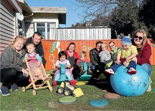  ?? PHOTO: MARION VAN DIJK/ FAIRFAX NZ ?? Katey Hulse, left Lacey Way, 3, Justin Way, Lexie McDermott, 3, Shona Fitzgerald, Harrison Fitzgerald, 3, Iain Escott, Henry Escott, 3, Melanie Escott, Emerson McDermott, 1, and Delany Willetts share time together at Victory Playcentre.