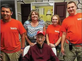  ?? SUBMITTED PHOTOS ?? (Standing, L to R) Nick Moyer, Natalie Warren (work-study/internship coordinato­r at Boyertown Area Senior High School), Katie Kurtz and Ryan Grube with a resident.